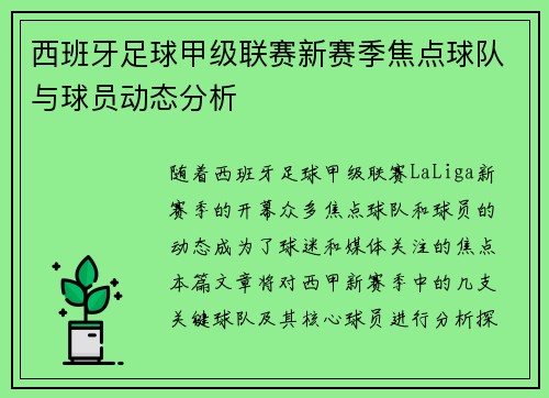 西班牙足球甲级联赛新赛季焦点球队与球员动态分析 西班牙足球甲级联赛新赛季焦点球队与球员动态分析
